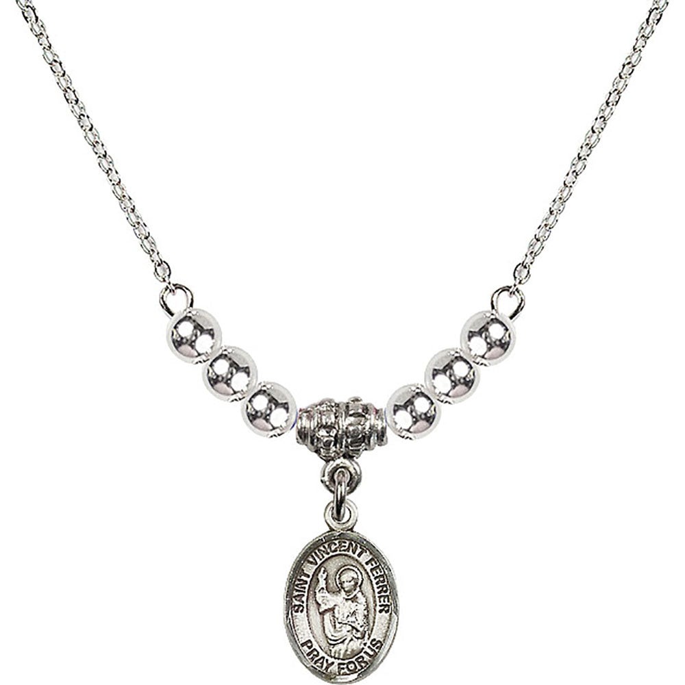 Sterling Silver Saint Vincent Ferrer Birthstone Necklace with Sterling Silver Beads - 9201