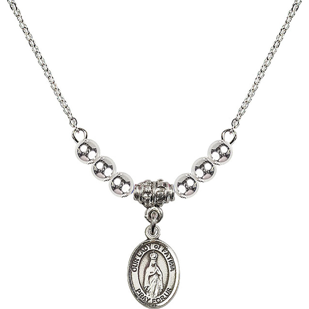 Sterling Silver Our Lady of Fatima Birthstone Necklace with Sterling Silver Beads - 9205