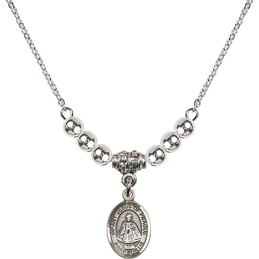 Sterling Silver Infant of Prague Birthstone Necklace with Sterling Silver Beads - 9207
