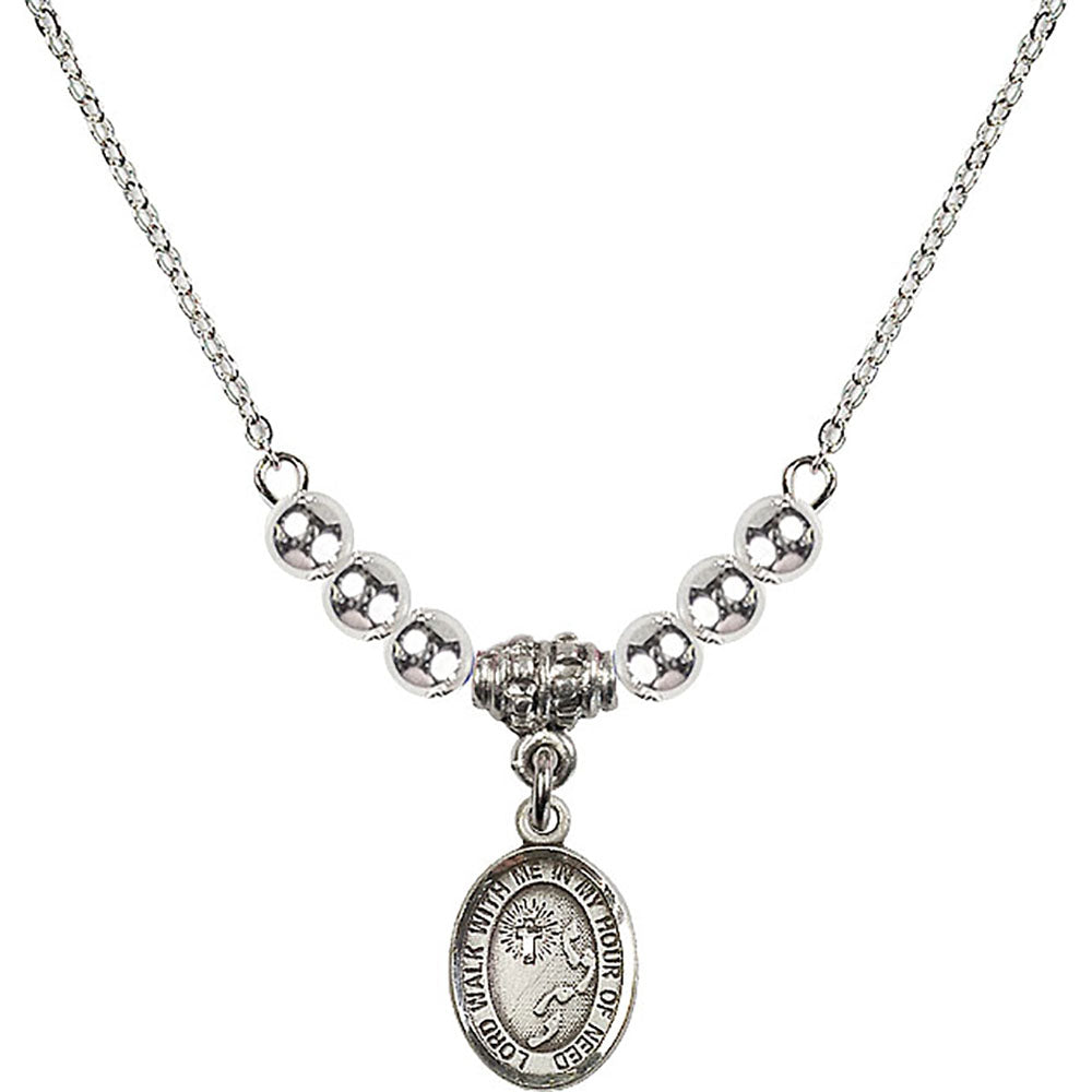 Sterling Silver Footprints / Cross Birthstone Necklace with Sterling Silver Beads - 9237
