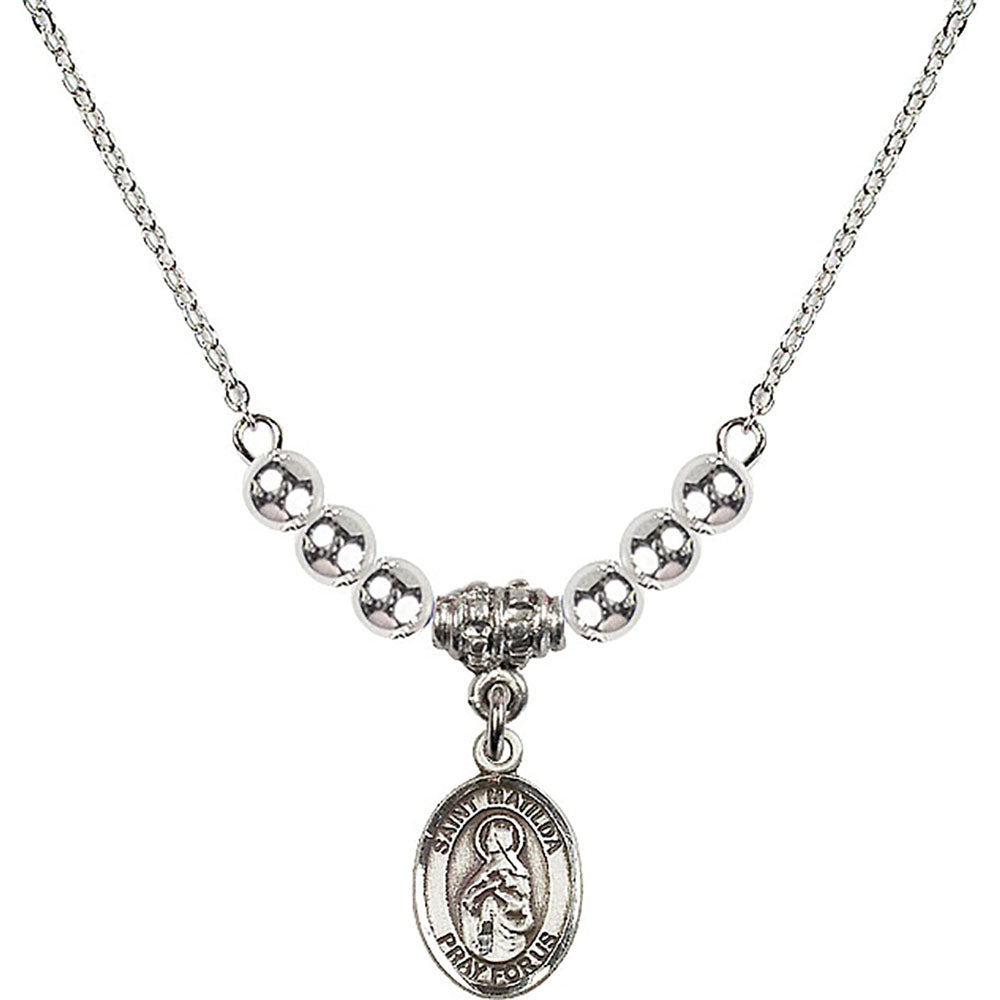 Sterling Silver Saint Matilda Birthstone Necklace with Sterling Silver Beads - 9239