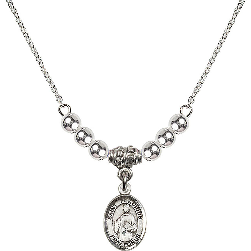 Sterling Silver Saint Placidus Birthstone Necklace with Sterling Silver Beads - 9240