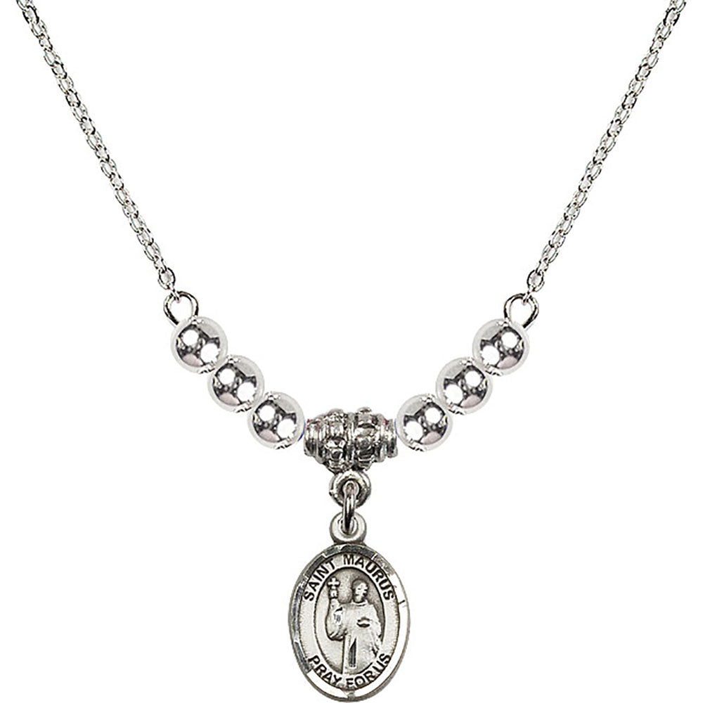 Sterling Silver Saint Maurus Birthstone Necklace with Sterling Silver Beads - 9241