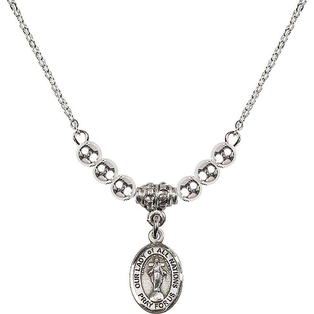 Sterling Silver Our Lady of All Nations Birthstone Necklace with Sterling Silver Beads - 9242