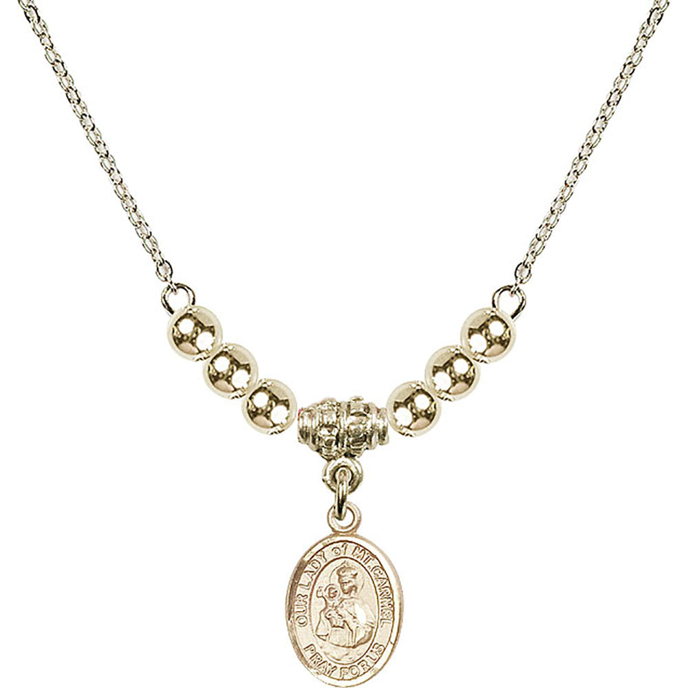 14kt Gold Filled Our Lady of Mount Carmel Birthstone Necklace with Gold Filled Beads - 9243