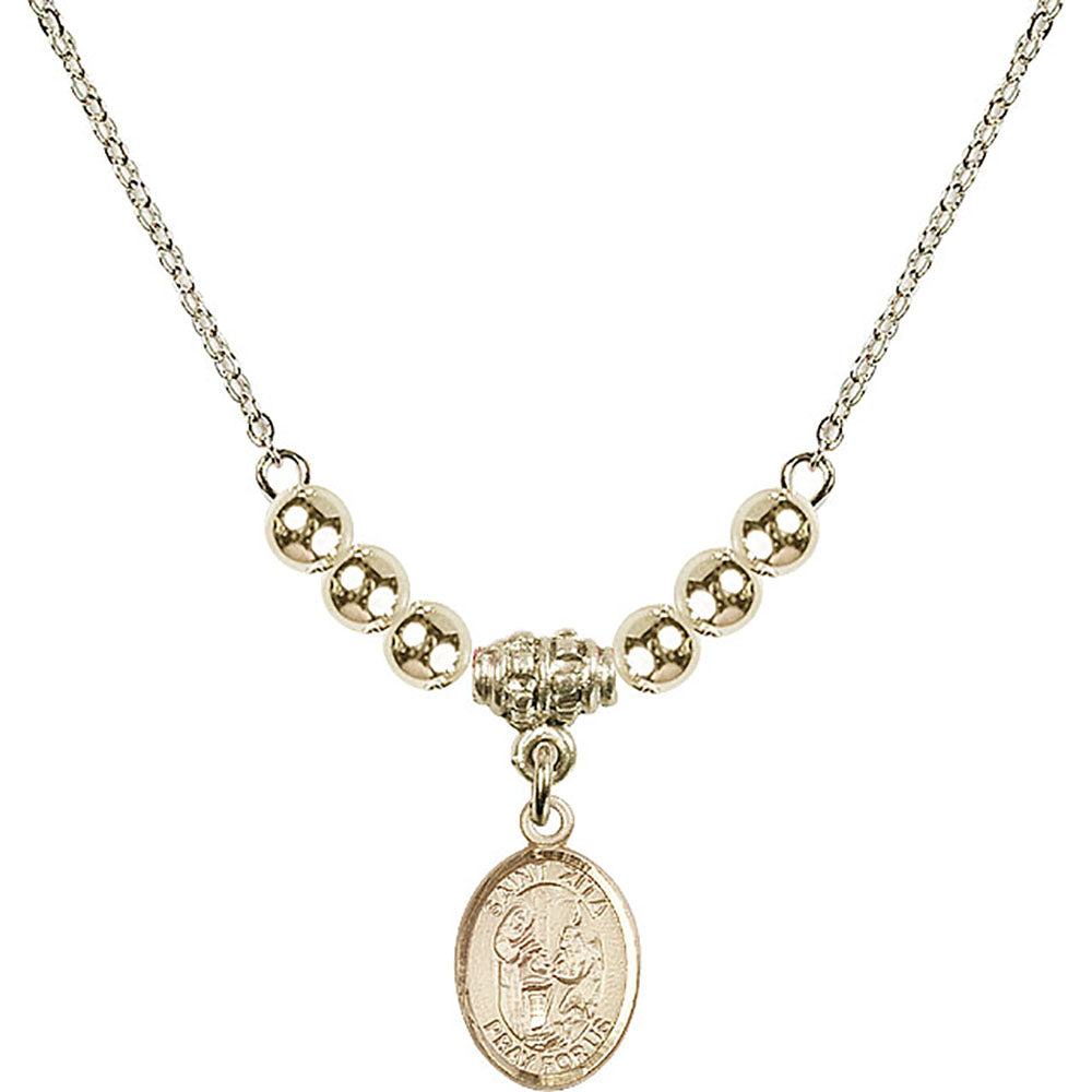 14kt Gold Filled Saint Zita Birthstone Necklace with Gold Filled Beads - 9244
