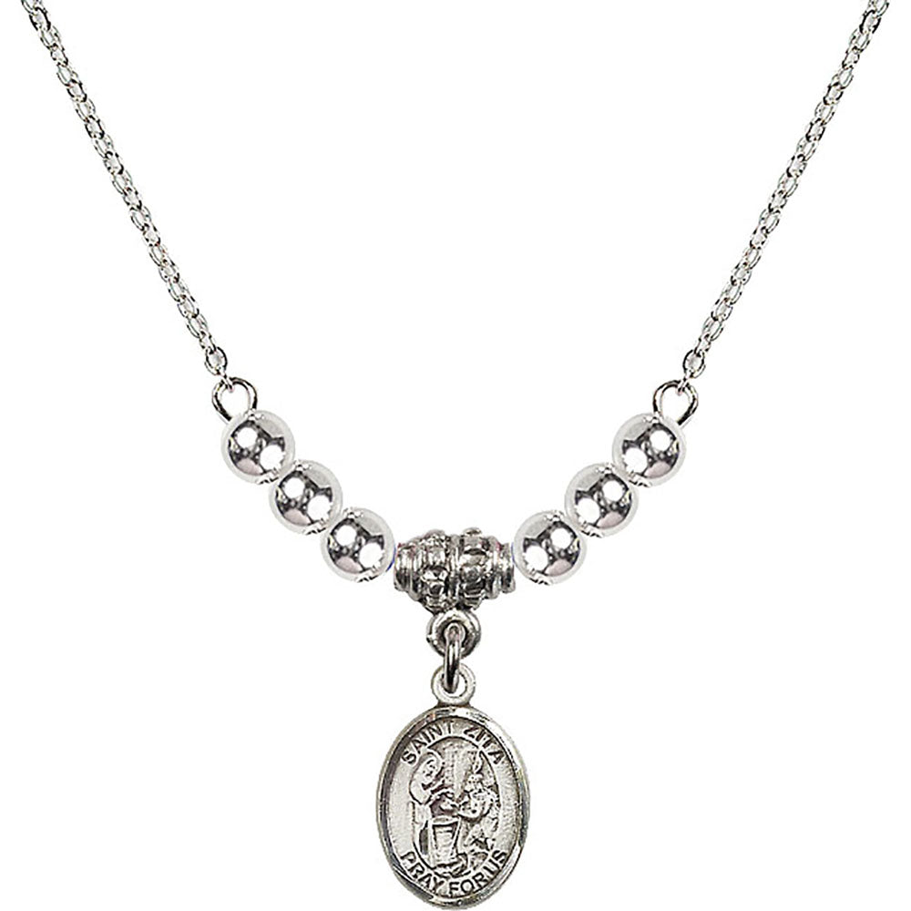 Sterling Silver Saint Zita Birthstone Necklace with Sterling Silver Beads - 9244