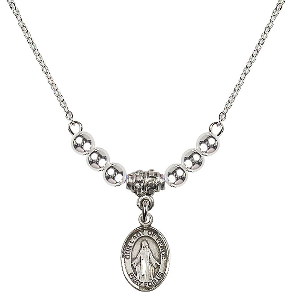 Sterling Silver Our Lady of Peace Birthstone Necklace with Sterling Silver Beads - 9245