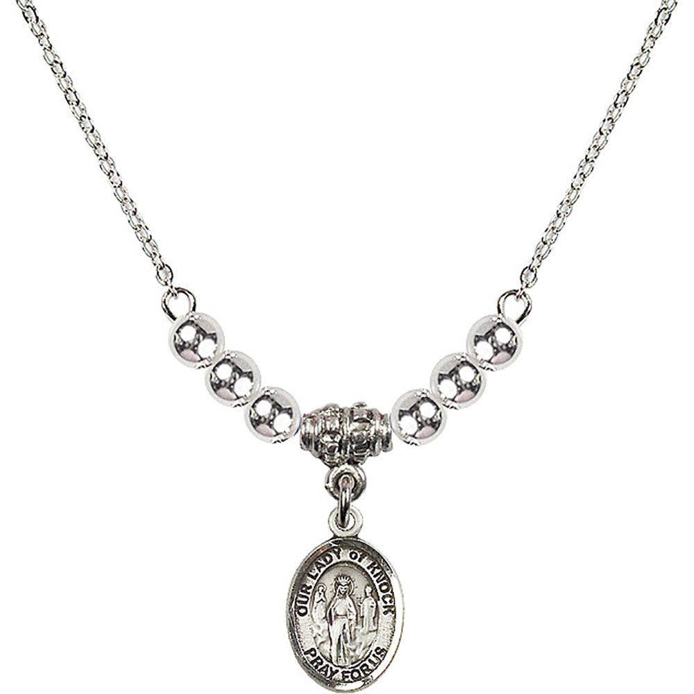 Sterling Silver Our Lady of Knock Birthstone Necklace with Sterling Silver Beads - 9246