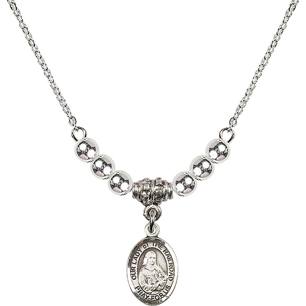 Sterling Silver Our Lady of the Railroad Birthstone Necklace with Sterling Silver Beads - 9247