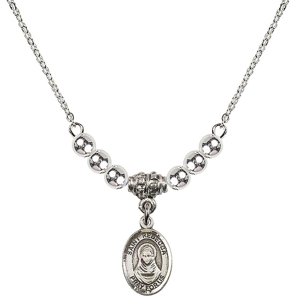 Sterling Silver Saint Rebecca Birthstone Necklace with Sterling Silver Beads - 9252