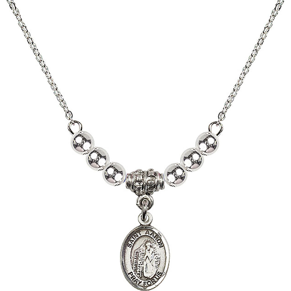 Sterling Silver Saint Aaron Birthstone Necklace with Sterling Silver Beads - 9254