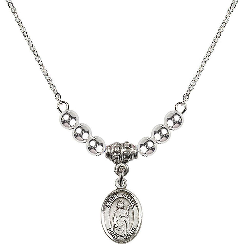 Sterling Silver Saint Grace Birthstone Necklace with Sterling Silver Beads - 9255