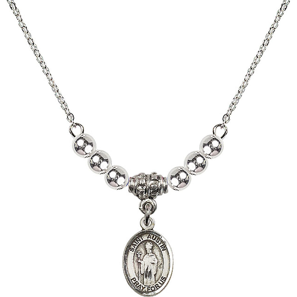 Sterling Silver Saint Austin Birthstone Necklace with Sterling Silver Beads - 9256