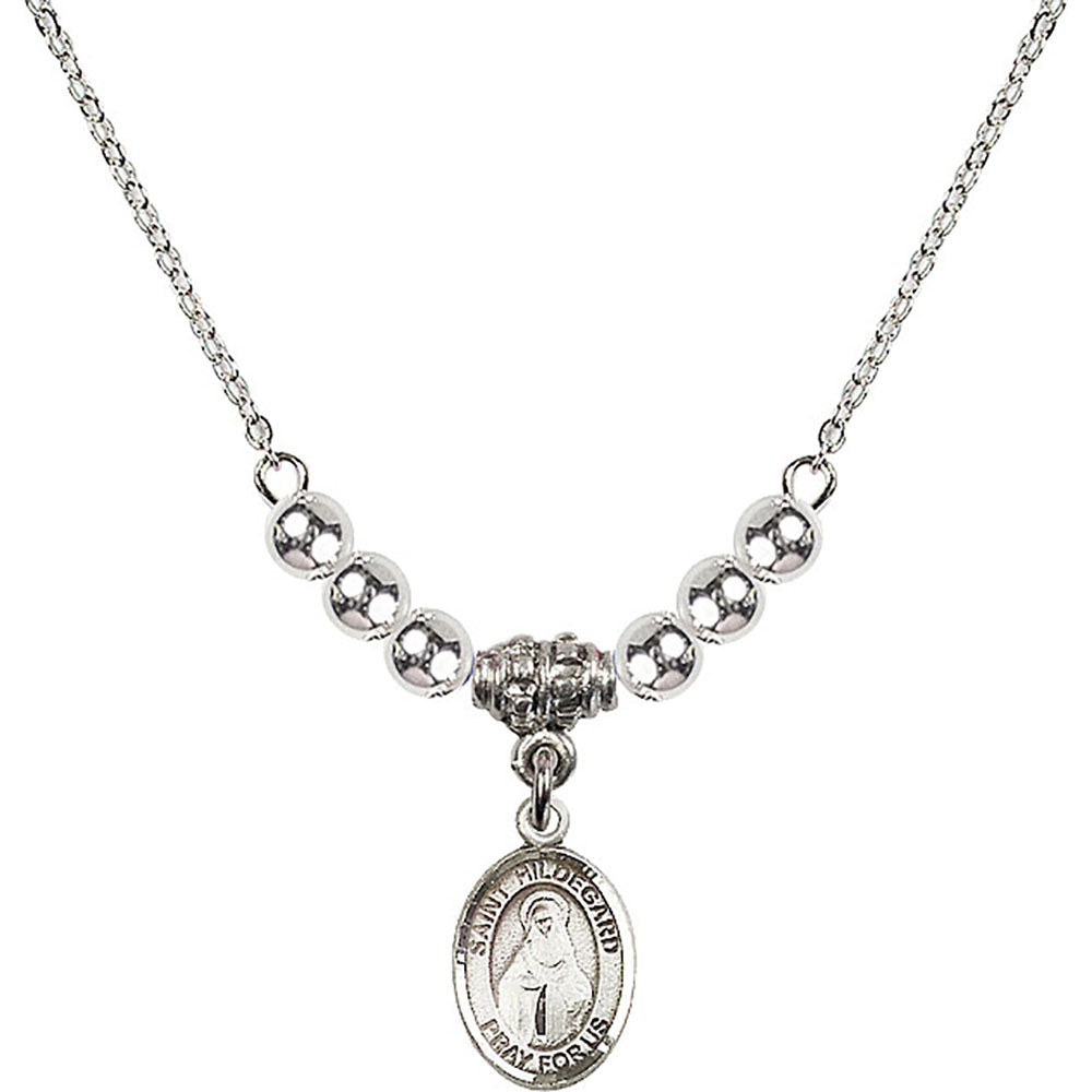 Sterling Silver Saint Hildegard von Bingen Birthstone Necklace with Sterling Silver Beads - 9260