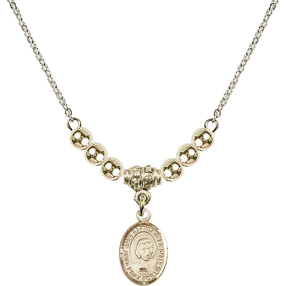 14kt Gold Filled Saint John Baptist de la Salle Birthstone Necklace with Gold Filled Beads - 9262