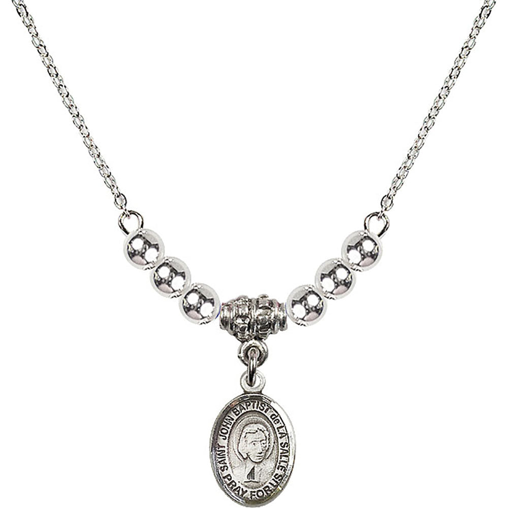 Sterling Silver Saint John Baptist de la Salle Birthstone Necklace with Sterling Silver Beads - 9262