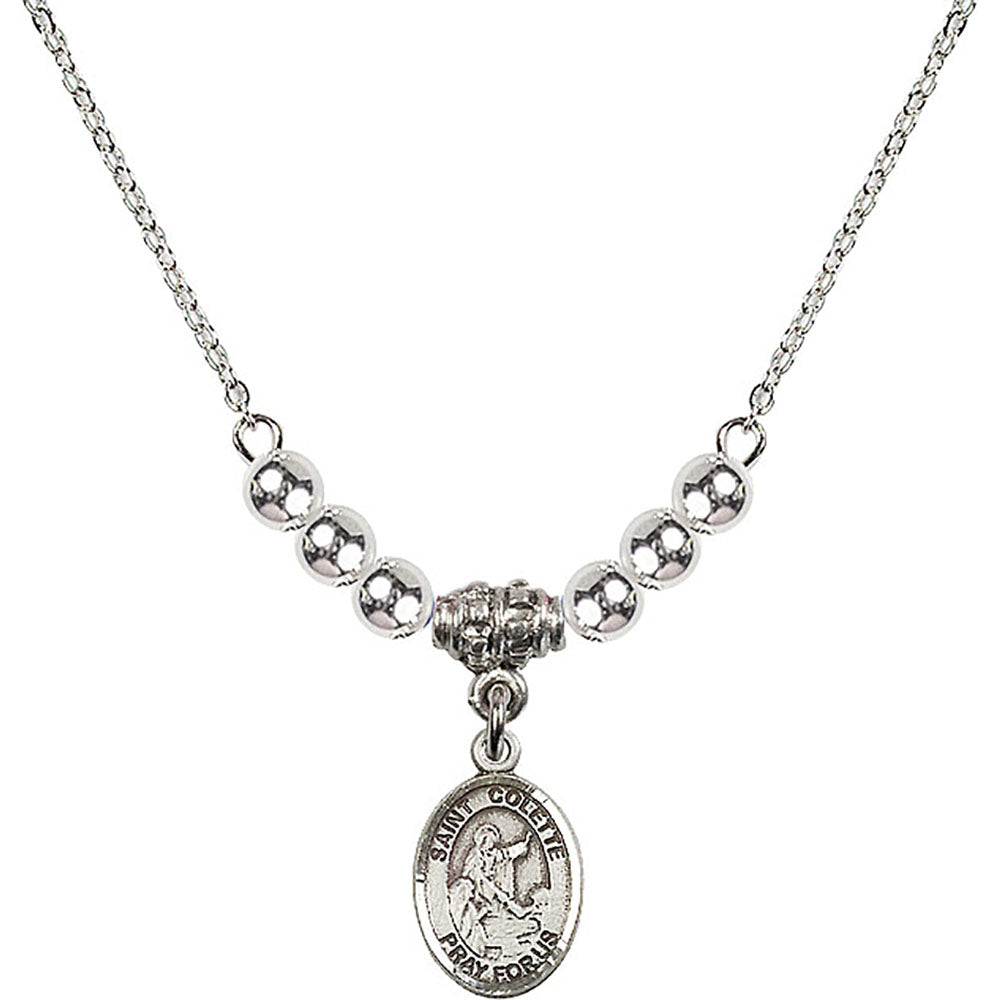 Sterling Silver Saint Colette Birthstone Necklace with Sterling Silver Beads - 9268