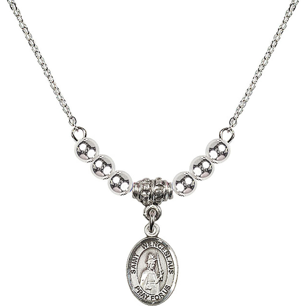 Sterling Silver Saint Wenceslaus Birthstone Necklace with Sterling Silver Beads - 9273