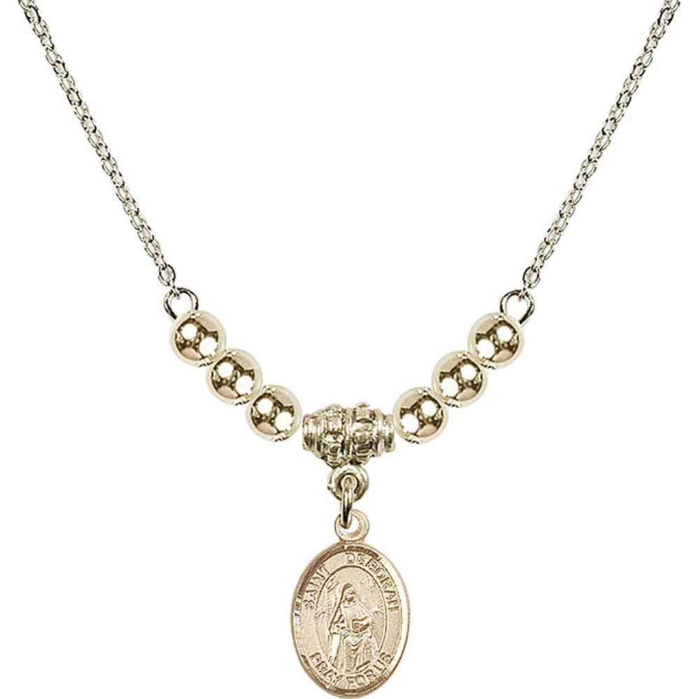 14kt Gold Filled Saint Deborah Birthstone Necklace with Gold Filled Beads - 9286