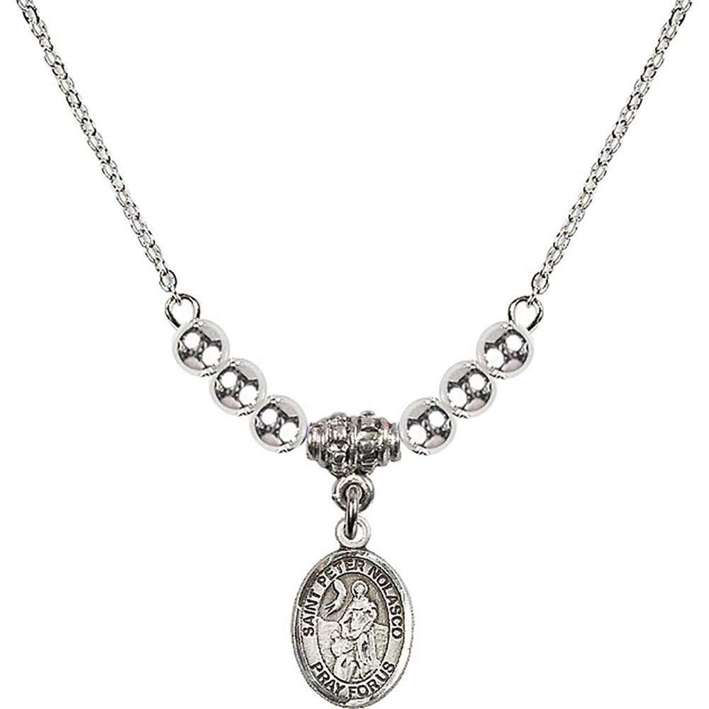 Sterling Silver Saint Peter Nolasco Birthstone Necklace with Sterling Silver Beads - 9291