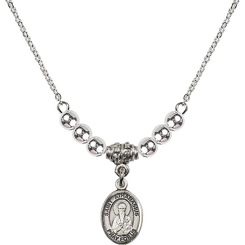 Sterling Silver Saint Athanasius Birthstone Necklace with Sterling Silver Beads - 9296