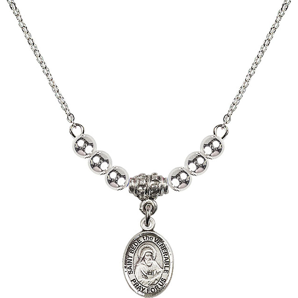 Sterling Silver Saint Bede the Venerable Birthstone Necklace with Sterling Silver Beads - 9302