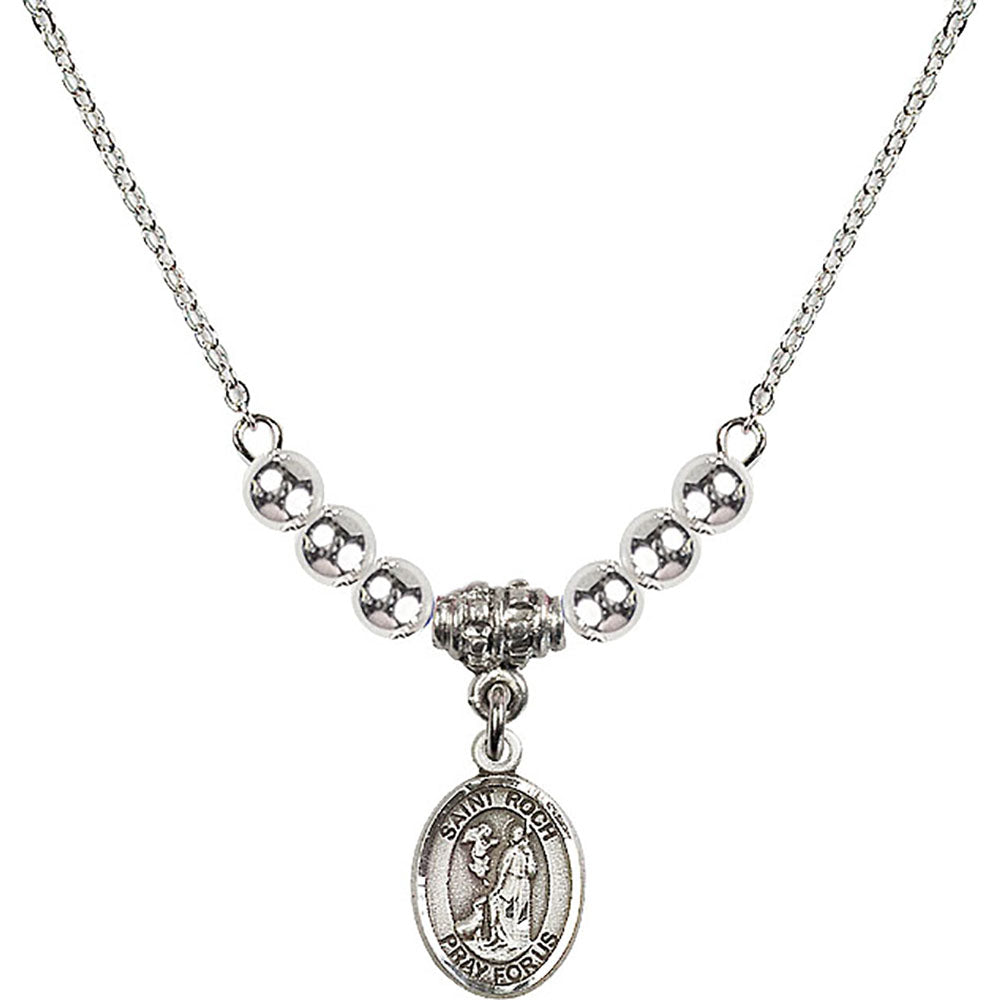 Sterling Silver Saint Roch Birthstone Necklace with Sterling Silver Beads - 9310