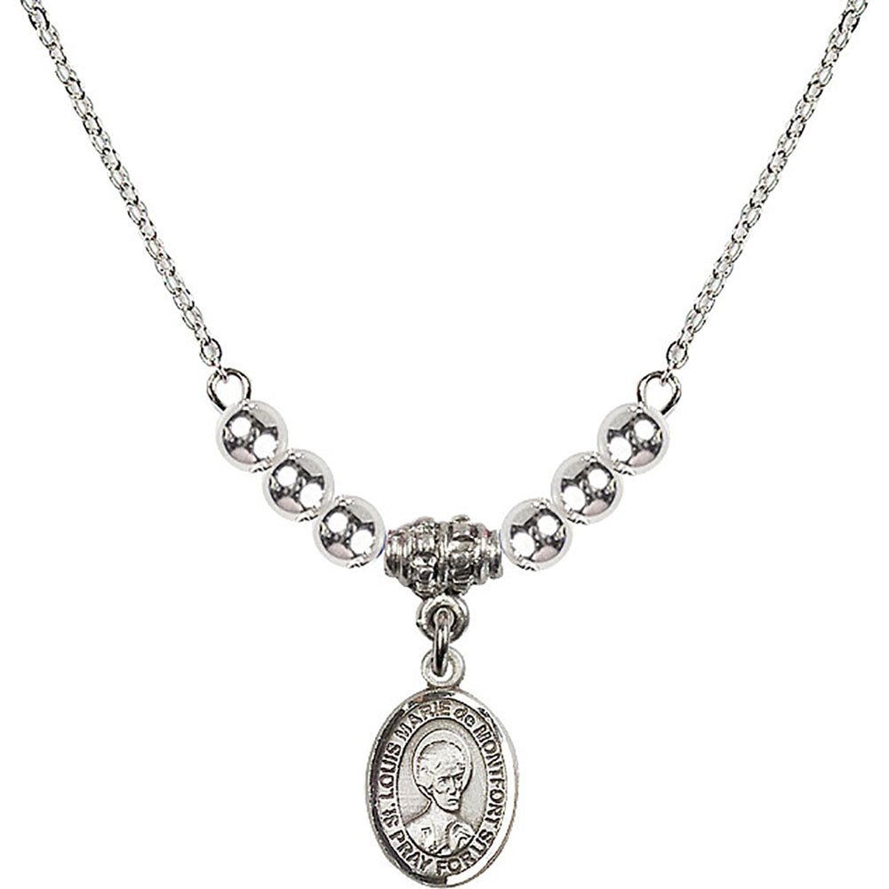 Sterling Silver Saint Louis Marie de Montfort Birthstone Necklace with Sterling Silver Beads - 9330