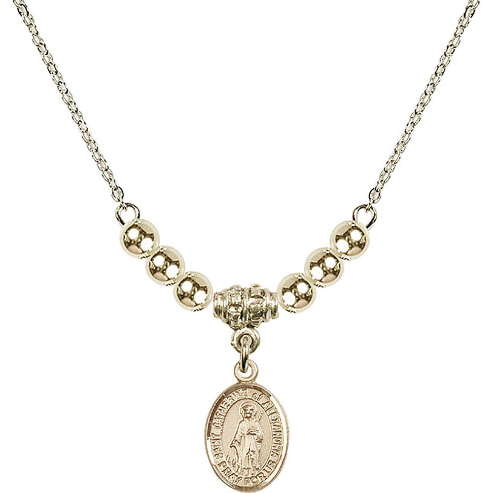 14kt Gold Filled Saint Catherine of Alexandria Birthstone Necklace with Gold Filled Beads - 9343