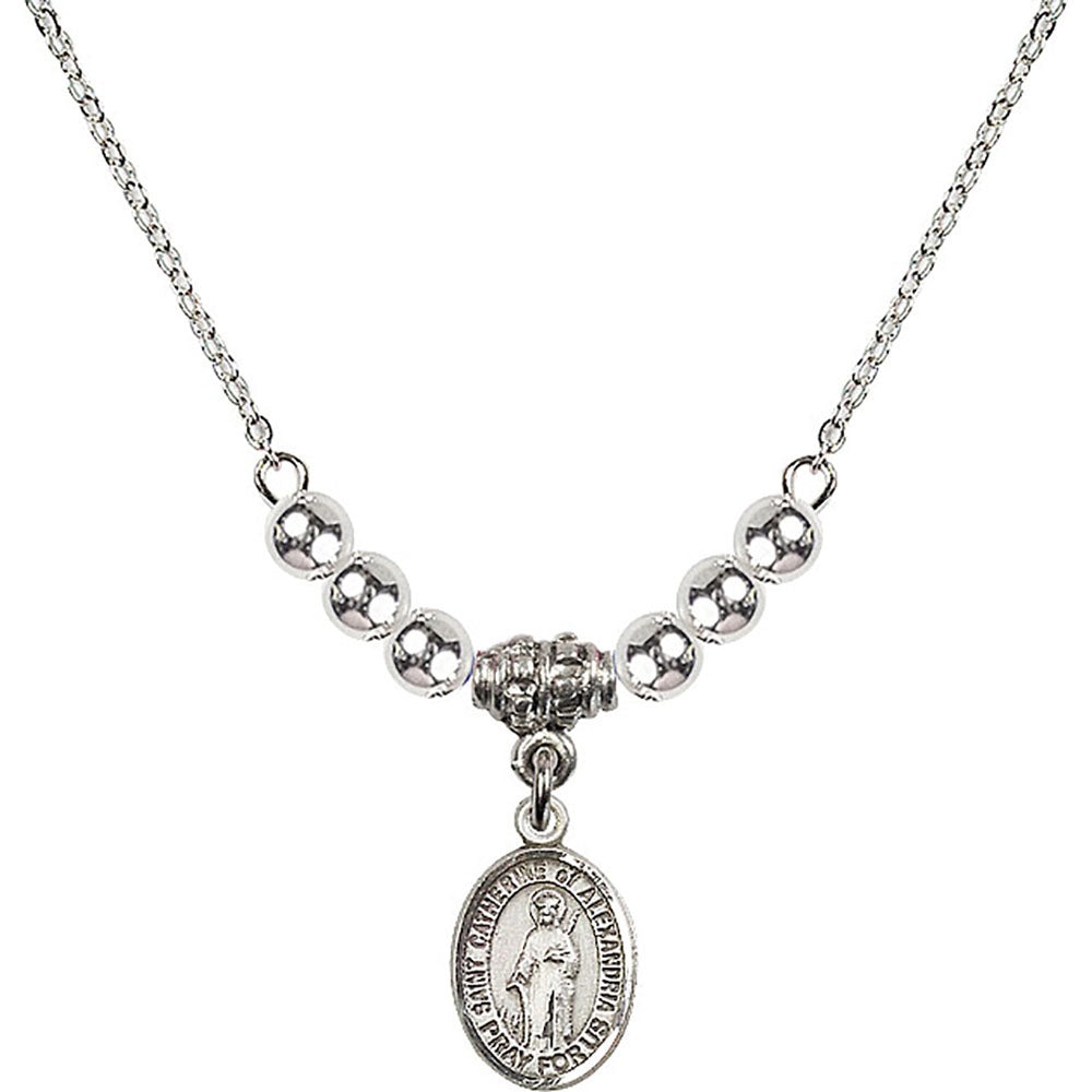 Sterling Silver Saint Catherine of Alexandria Birthstone Necklace with Sterling Silver Beads - 9343