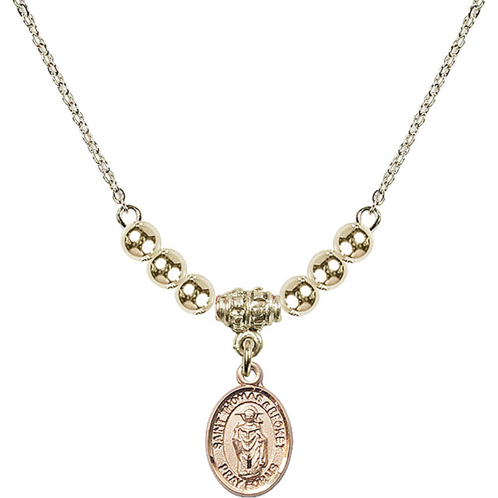 14kt Gold Filled Saint Thomas A Becket Birthstone Necklace with Gold Filled Beads - 9344