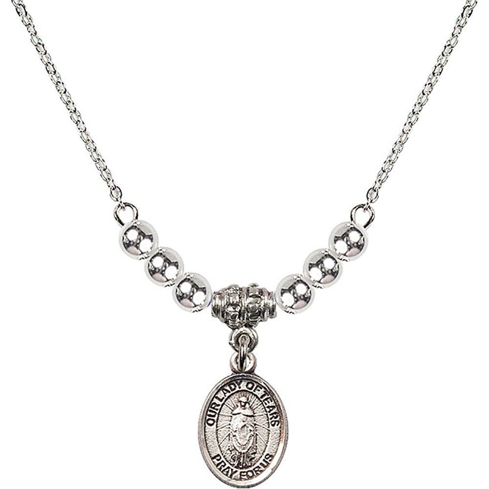 Sterling Silver Our Lady of Tears Birthstone Necklace with Sterling Silver Beads - 9346