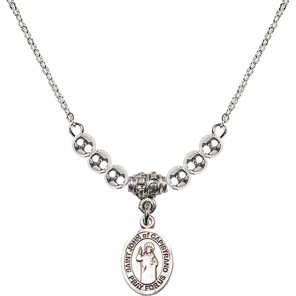 Sterling Silver Saint John of Capistrano Birthstone Necklace with Sterling Silver Beads - 9350