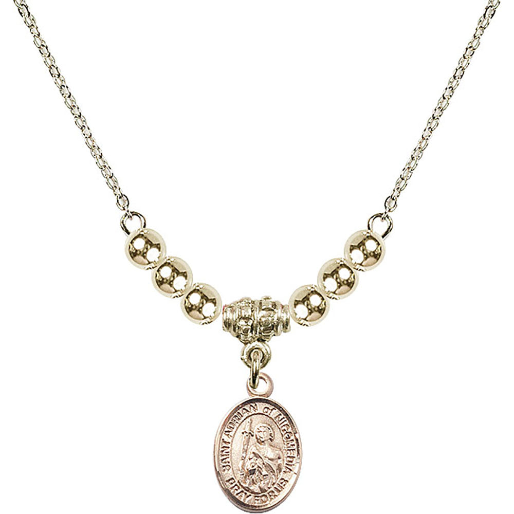 14kt Gold Filled Saint Adrian of Nicomedia Birthstone Necklace with Gold Filled Beads - 9353