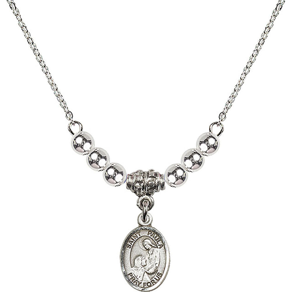 Sterling Silver Saint Paula Birthstone Necklace with Sterling Silver Beads - 9359