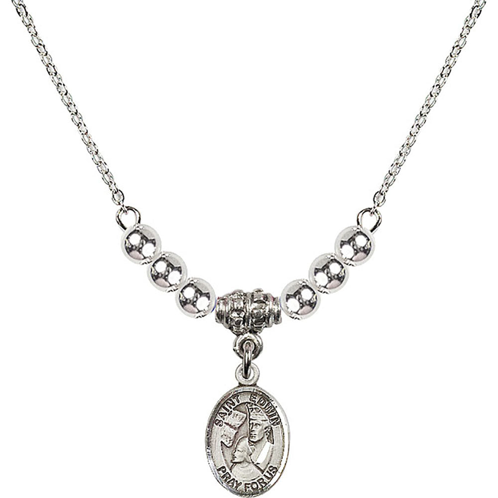Sterling Silver Saint Edwin Birthstone Necklace with Sterling Silver Beads - 9361