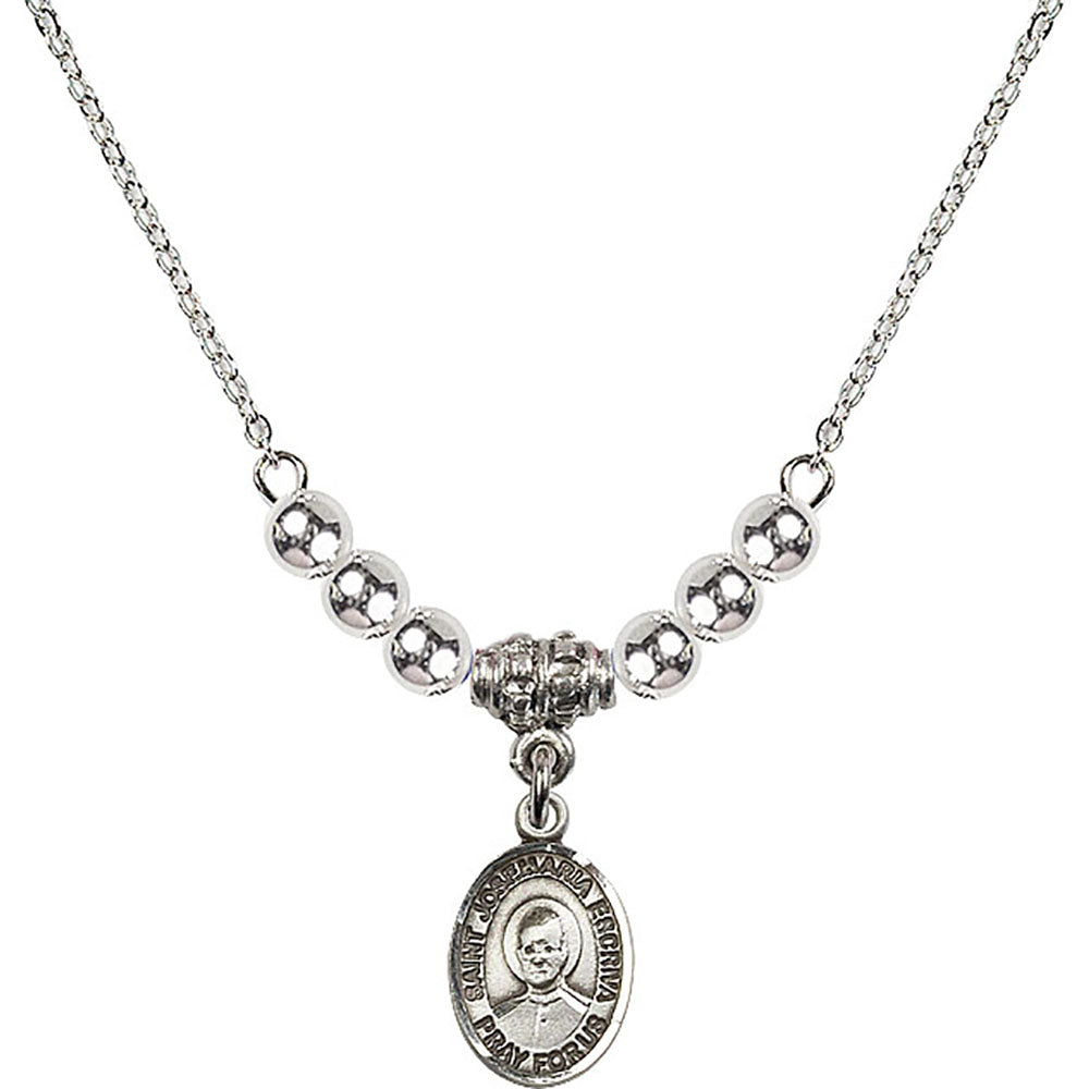 Sterling Silver Saint Josemaria Escriva Birthstone Necklace with Sterling Silver Beads - 9362