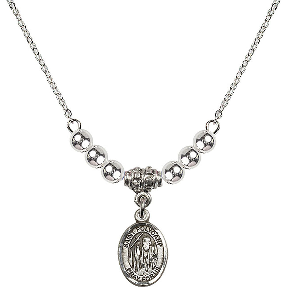 Sterling Silver Saint Polycarp of Smyrna Birthstone Necklace with Sterling Silver Beads - 9363