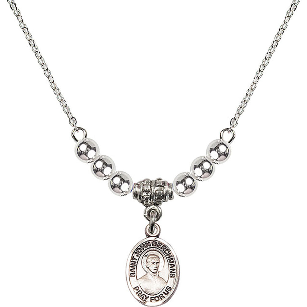 Sterling Silver Saint John Berchmans Birthstone Necklace with Sterling Silver Beads - 9370