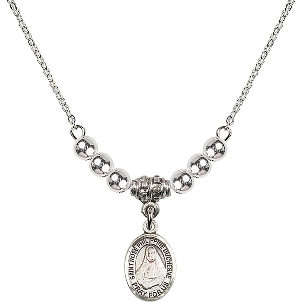 Sterling Silver Saint Rose Philippine Duchesne Birthstone Necklace with Sterling Silver Beads - 9371