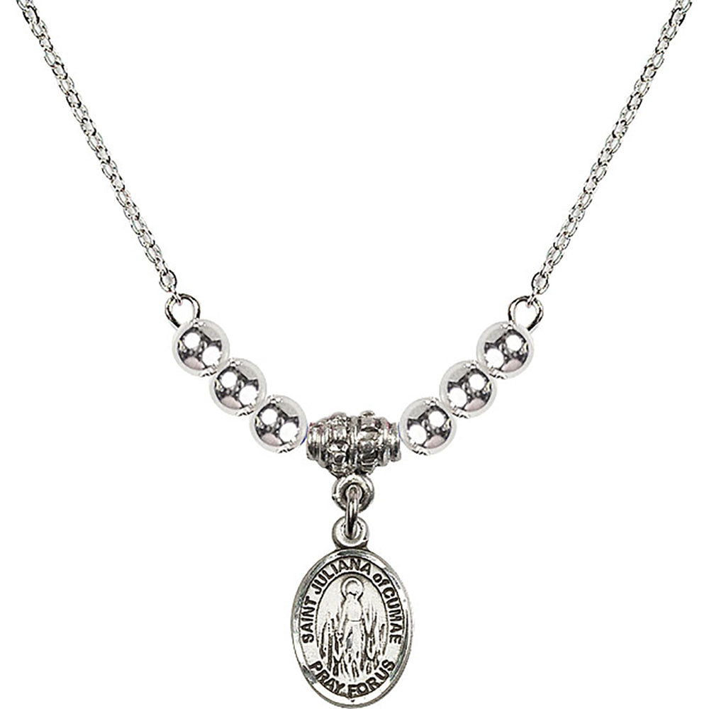 Sterling Silver Saint Juliana of Cumae Birthstone Necklace with Sterling Silver Beads - 9372