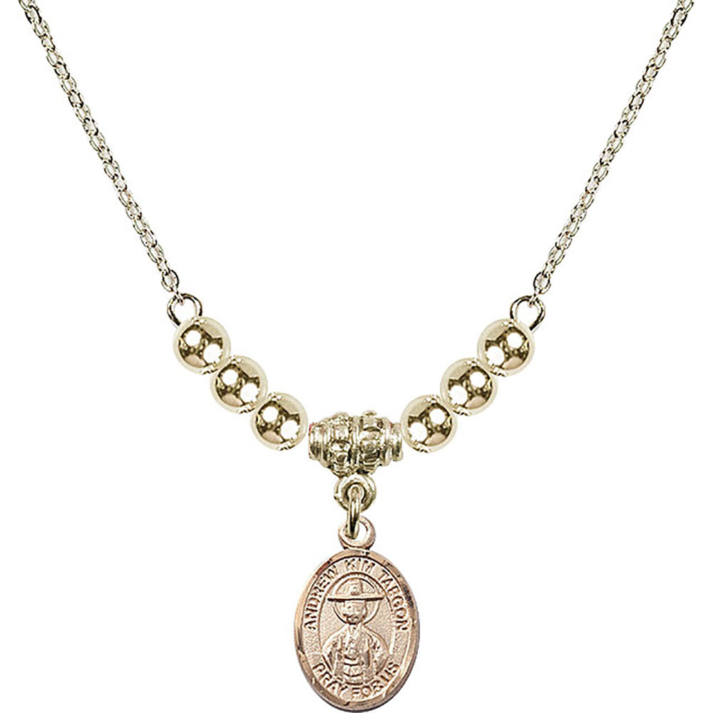 14kt Gold Filled Saint Andrew Kim Taegon Birthstone Necklace with Gold Filled Beads - 9373