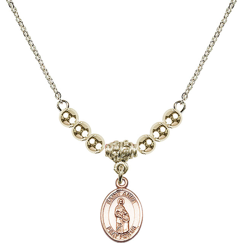 14kt Gold Filled Saint Anne Birthstone Necklace with Gold Filled Beads - 9374