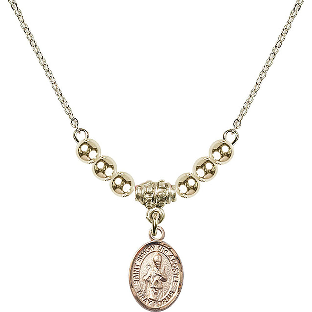 14kt Gold Filled Saint Simon the Apostle Birthstone Necklace with Gold Filled Beads - 9375