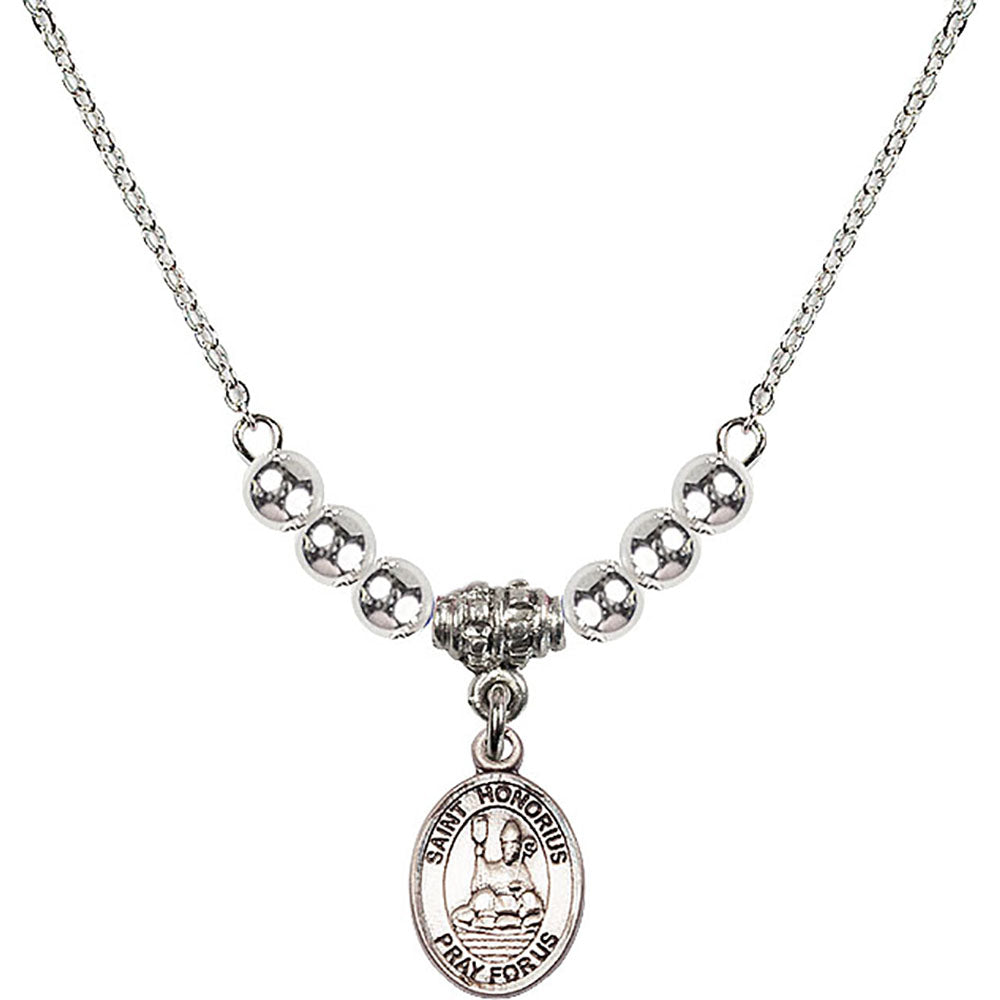 Sterling Silver Saint Honorius of Amiens Birthstone Necklace with Sterling Silver Beads - 9376