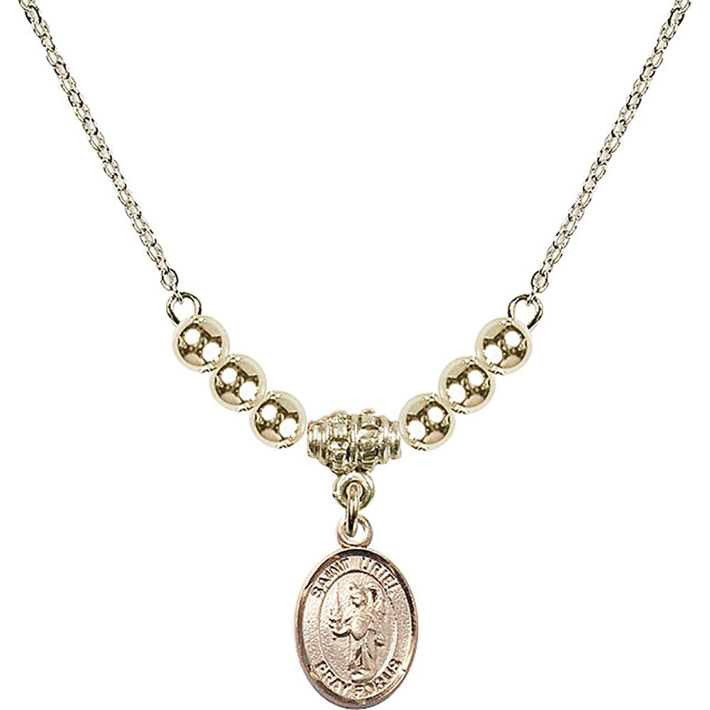 14kt Gold Filled Saint Uriel the Archangel Birthstone Necklace with Gold Filled Beads - 9378