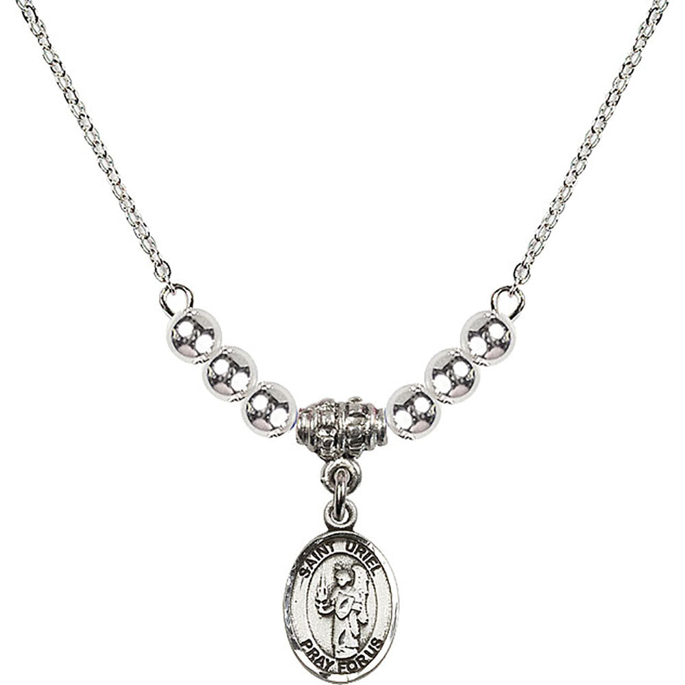 Sterling Silver Saint Uriel the Archangel Birthstone Necklace with Sterling Silver Beads - 9378