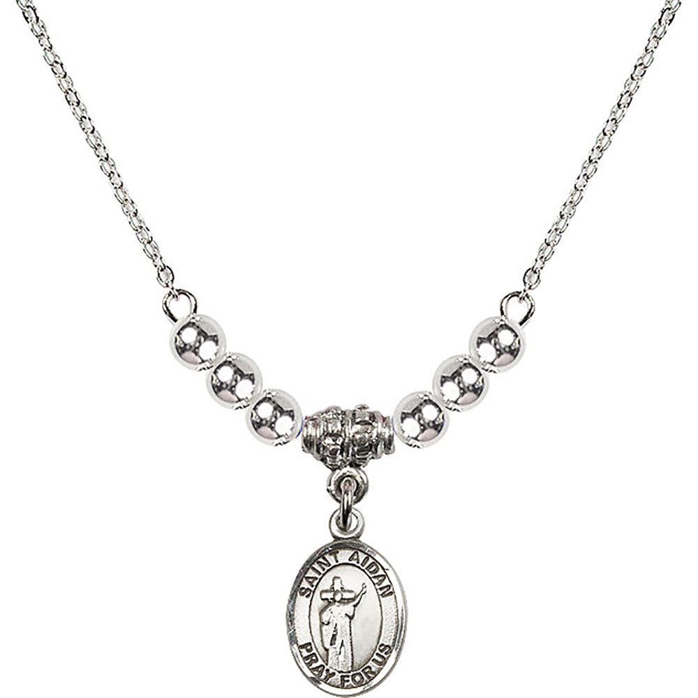 Sterling Silver Saint Aidan of Lindesfarne Birthstone Necklace with Sterling Silver Beads - 9381