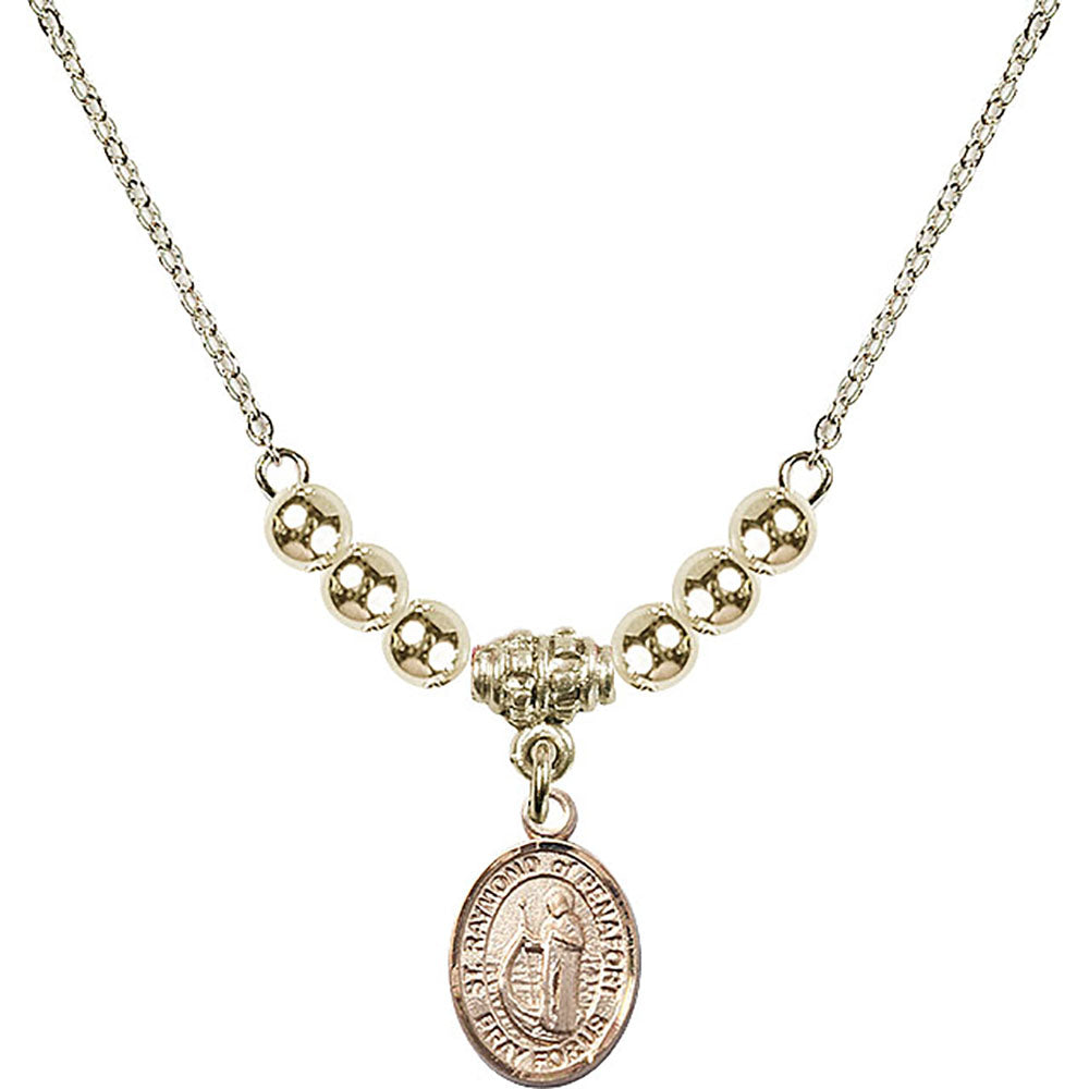 14kt Gold Filled Saint Raymond of Penafort Birthstone Necklace with Gold Filled Beads - 9385